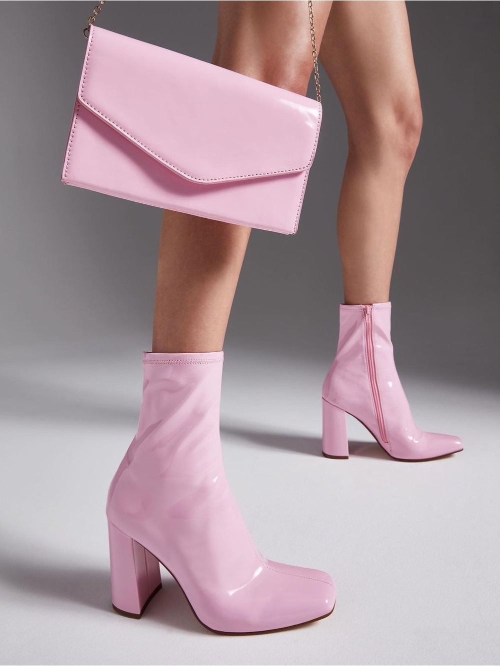 Steve Madden Pink Patent Block Heel Ankle Boots